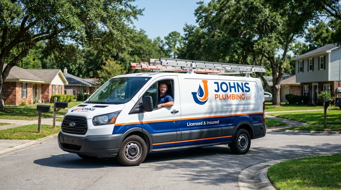 Johns Plumbing LLC service van in Ellsworth, ME