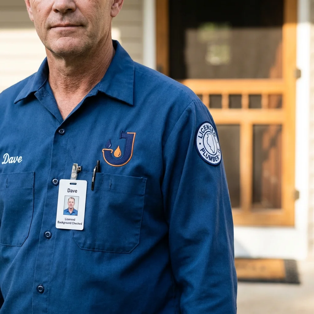 Licensed plumber showing ID badge in Ellsworth, ME