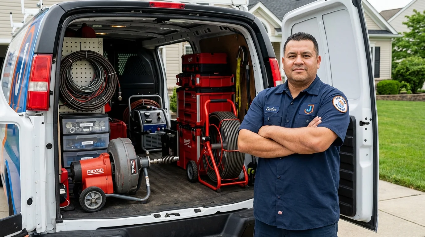 Professional drain cleaning equipment and Johns Plumbing LLC plumber in Ellsworth