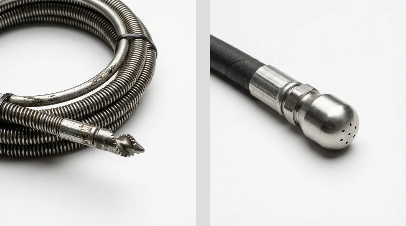 Drain snake cable and hydro jetting nozzle used for drain cleaning in Ellsworth, ME