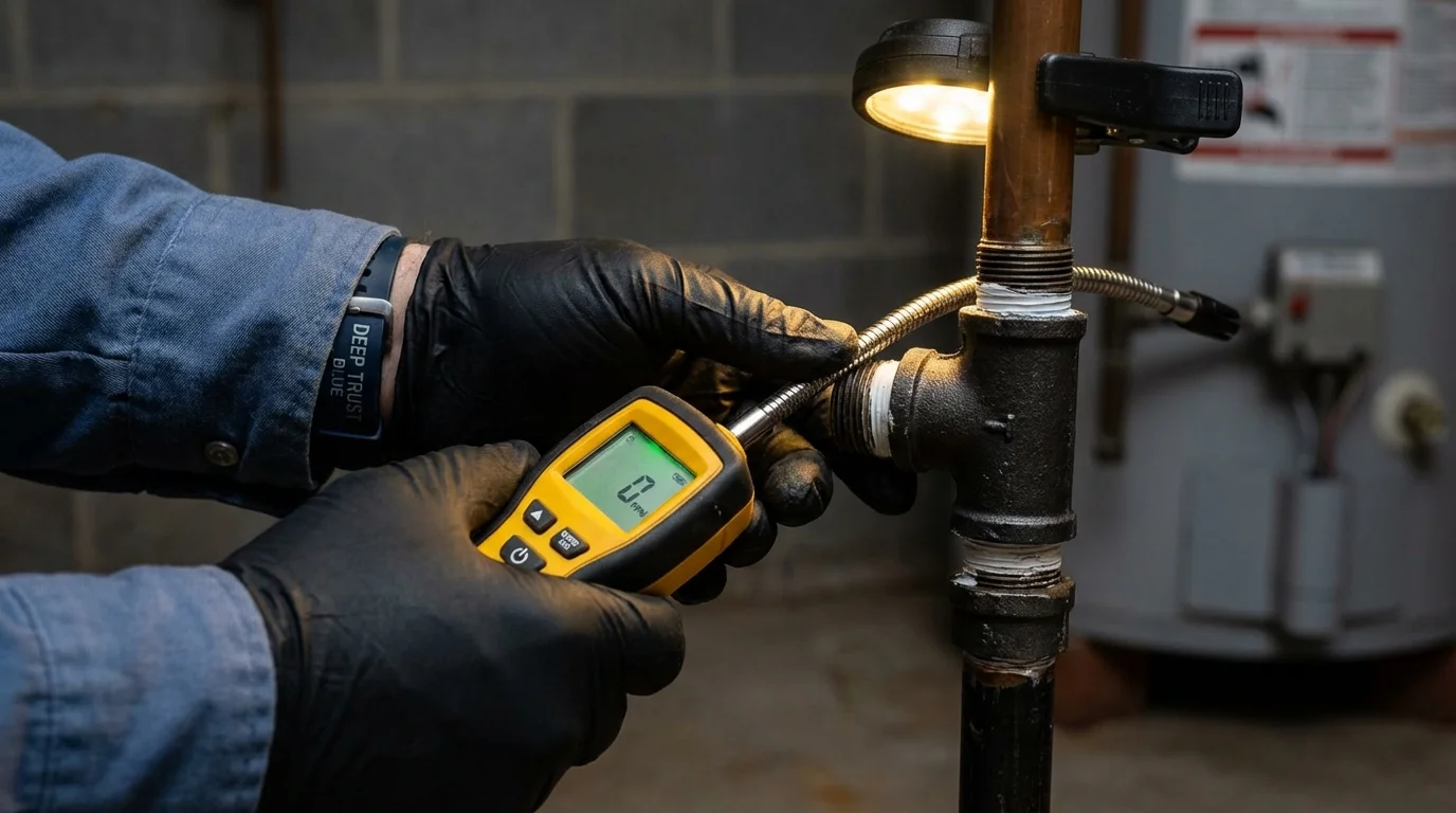 Gas leak detection with electronic sniffer by Johns Plumbing LLC in Ellsworth